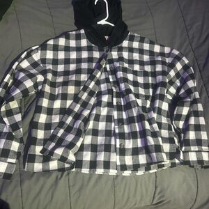 Black and White Checkered Hoodie Shirt